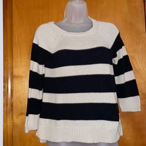 Black and cream wide stripe crew neck sweater